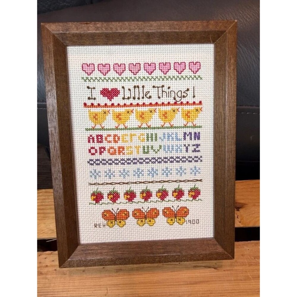 Vintage 1982 Sunset Designs I Love Little Things Cross Stitch Sampler 6x8